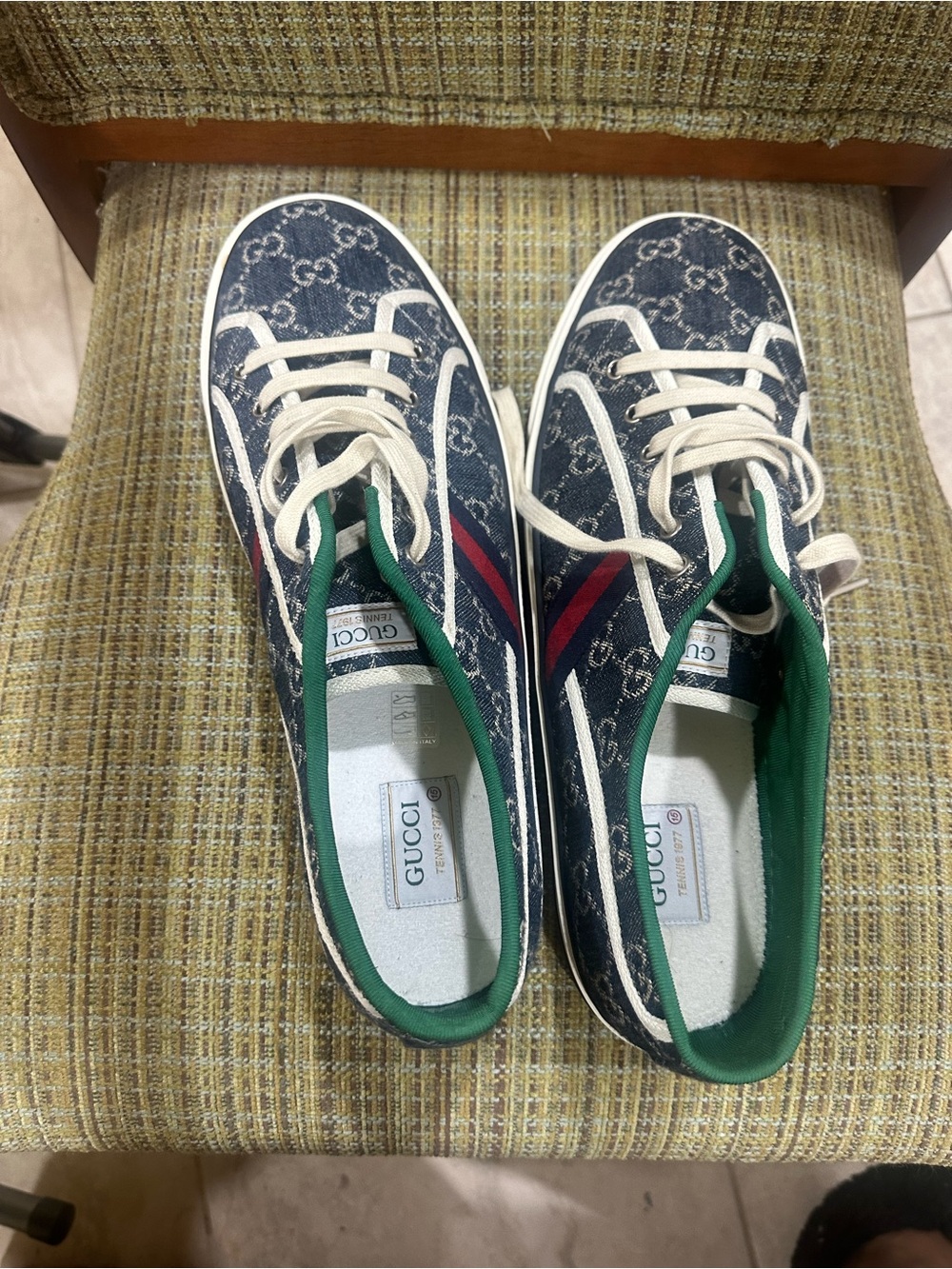 Gucci GG Canvas Low-Top Sneakers in Navy with Red & Green Accents